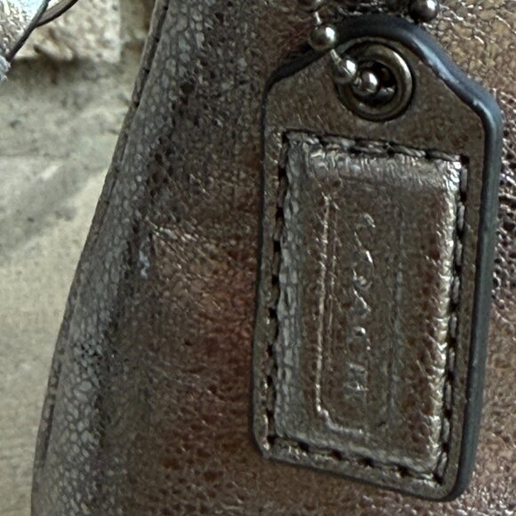 COACH MADISON WRISTLET MINI BAG METALLIC SILVER GOLD Women's Clutch Like New - Picture 7 of 13